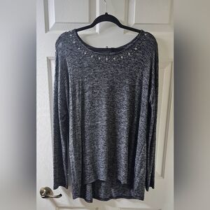 Cato Woman's L Navy Sweater W/Silver Metal Embellishments Mottled Lightweight